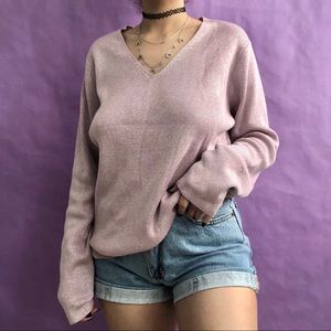 Metallic Mauve VNeck Long Sleeve Oversized Sweater